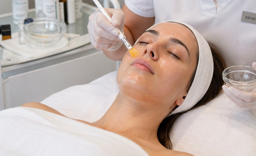 Dermatologist performing chemical peeling in Nepal for acne-prone skin